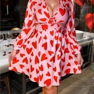 Heart Print Pink and Red Dress 20 (4XL)